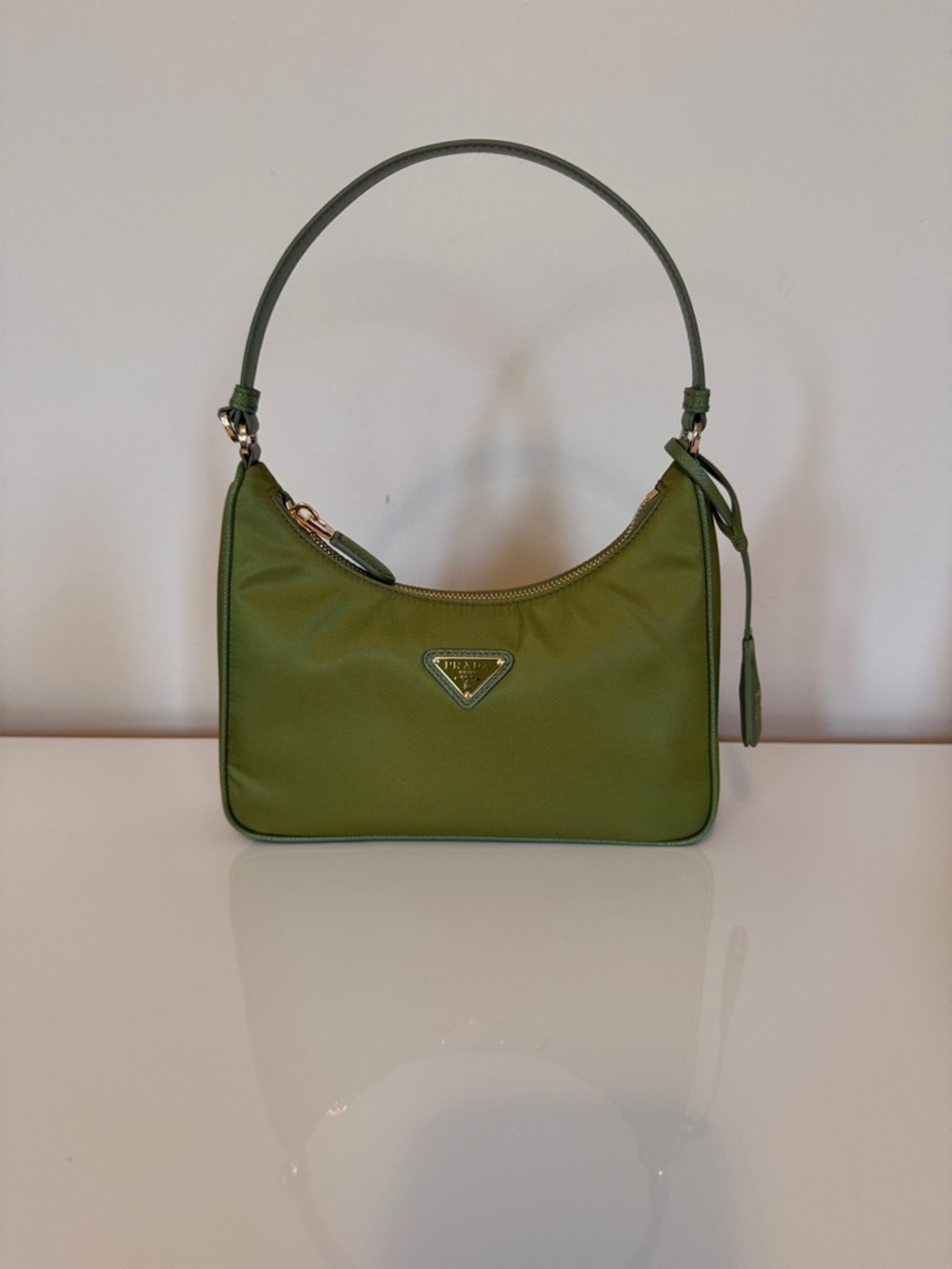 Prada Green Nylon Shoulder Bag with Gold-Tone Logo